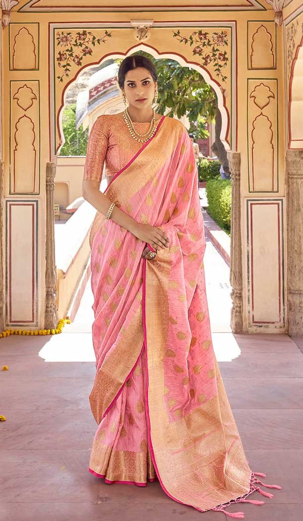 Pink Color Soft Ghicha Silk Jacquard Work Party Wear Designer Saree -5587163207