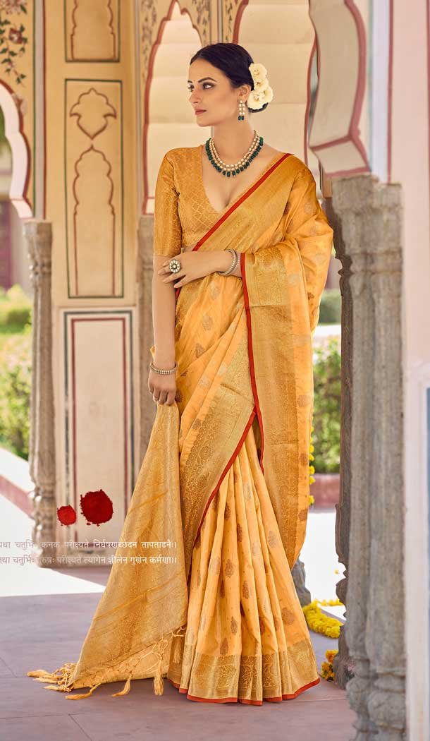 Mustard Color Soft Ghicha Silk Jacquard Work Party Wear Designer Saree -5587163210