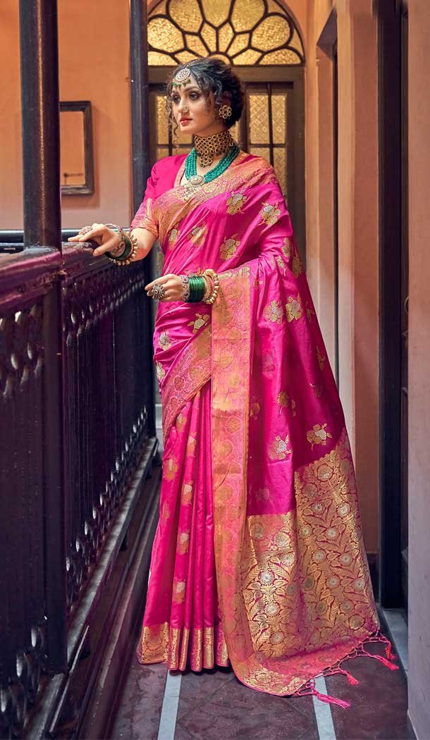 Pink Color Soft Banarasi Silk Jacquard Work Traditional Wear Saree -5590163225