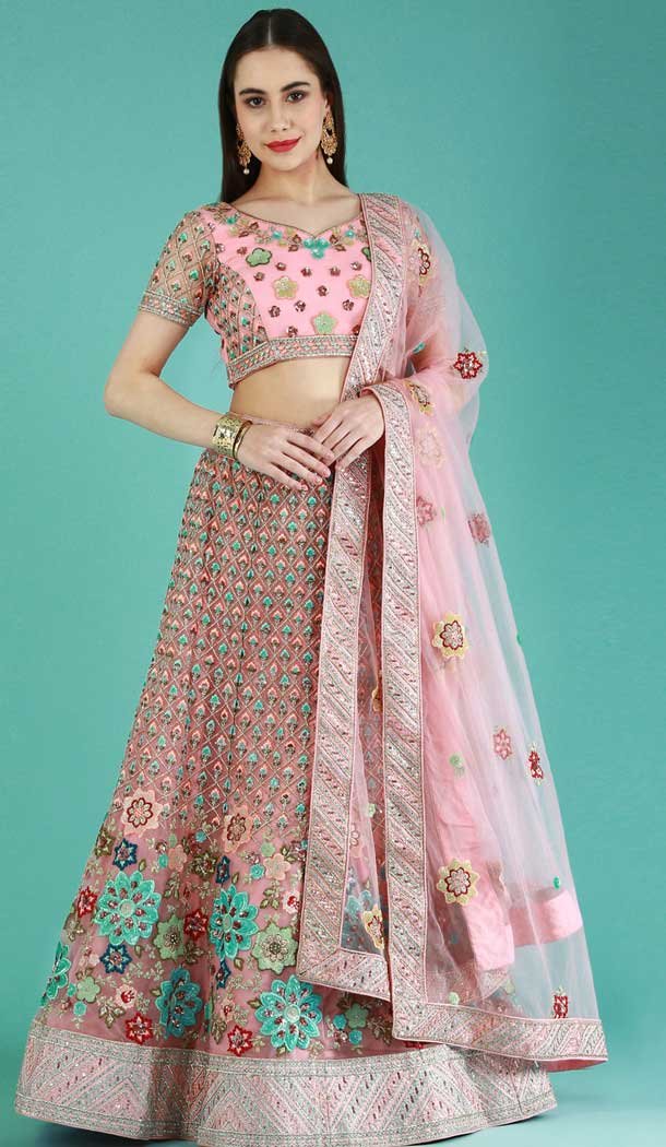Pink Color Net Sequins Work Wedding Wear Designer Lehenga Choli -5594163249