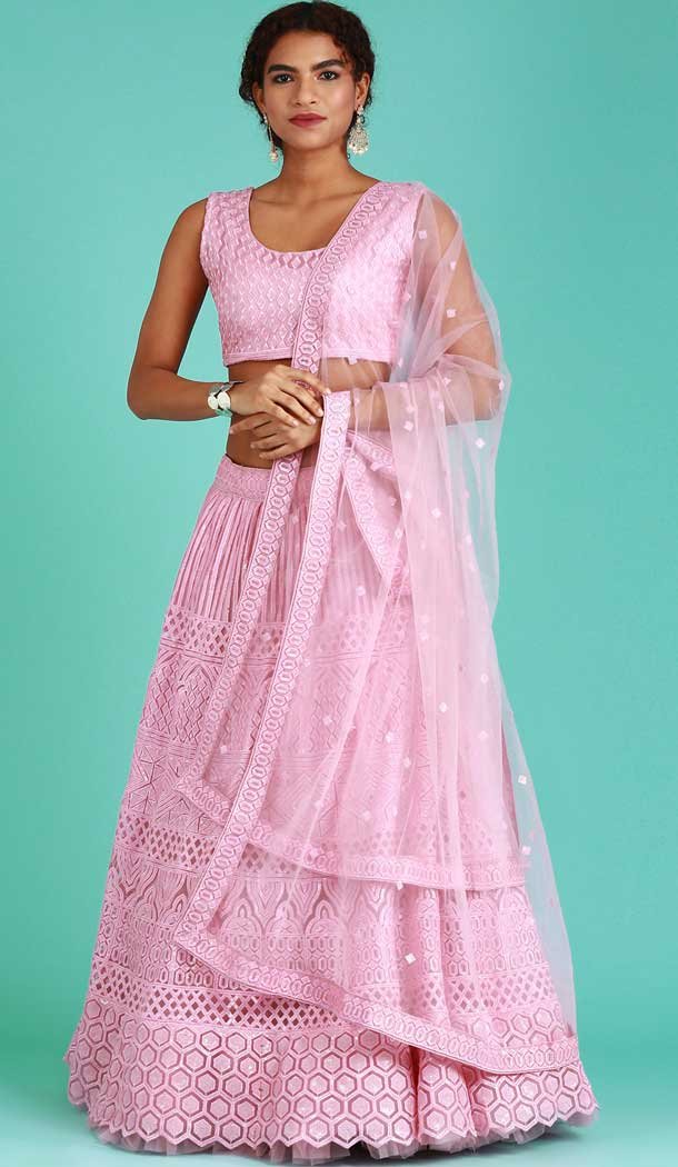 Net Pink Color Resham And Sequins Work Wedding Wear Designer Lehenga Choli -5594163250