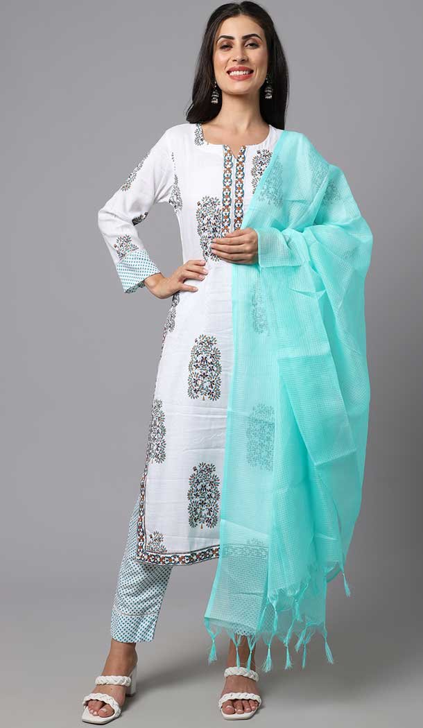 White Color Poly Cotton Printed Work Casual Wear Designer Salwar Suit -5611163327