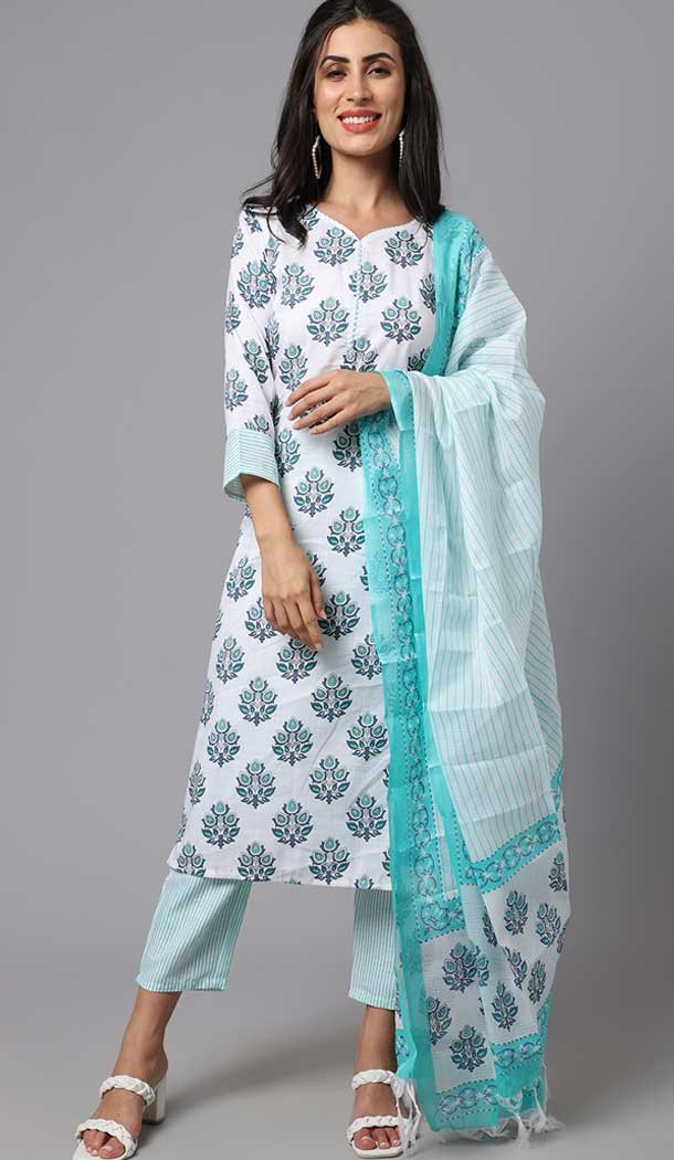 Casual Wear White Color Poly Cotton Printed Work Designer Salwar Suit -5611163331