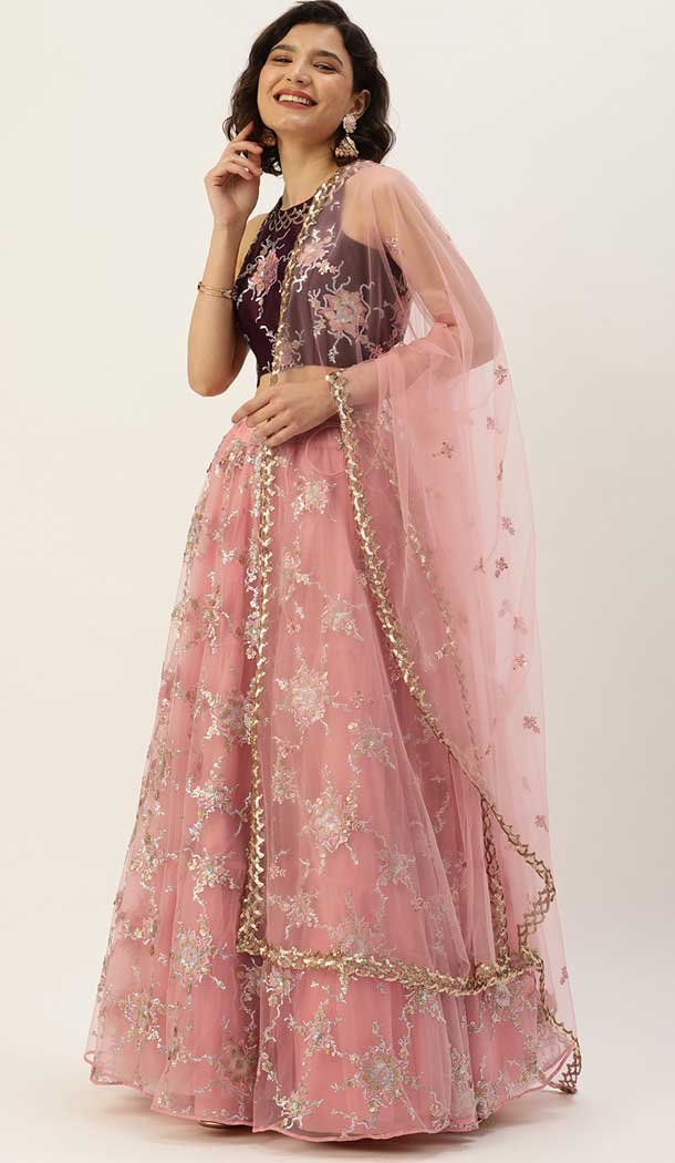 Pink Color Net Resham And Zari Work Designer Wear Lehenga Choli -5612163342