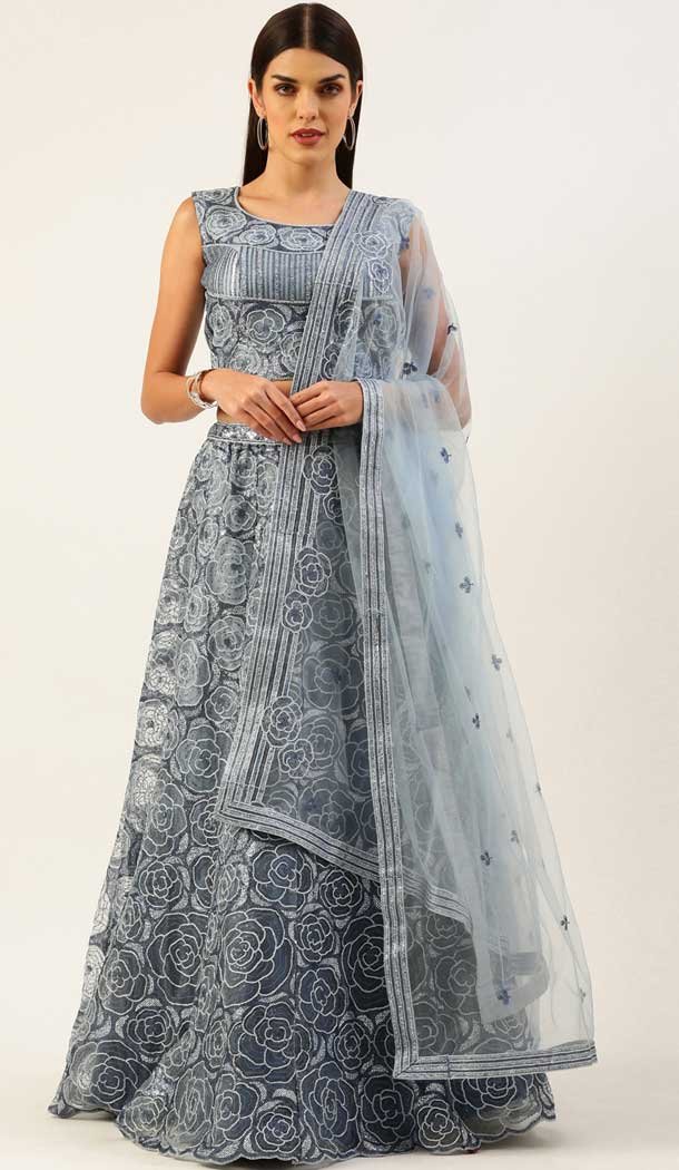 Grey Color Net Sequins Work Function Wear Plus Size Lehenga Choli -5619163405