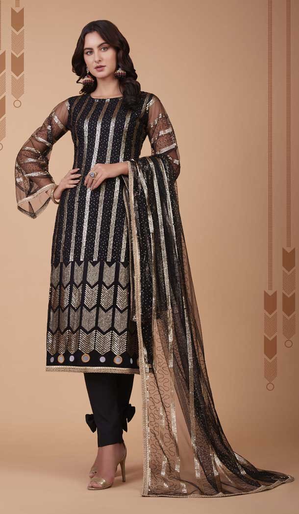 Black Color Butterfly Net Sequins Work Party Wear Salwar Kameez -5668163800