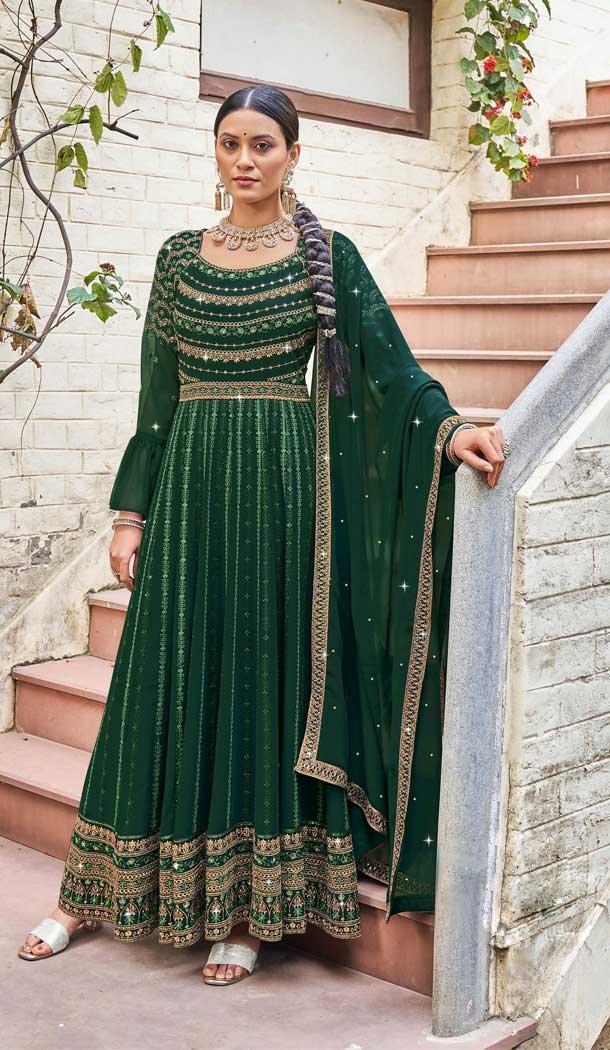 Green Color Georgette Resham Work Festival Wear Designer Salwar Suit -5650163646