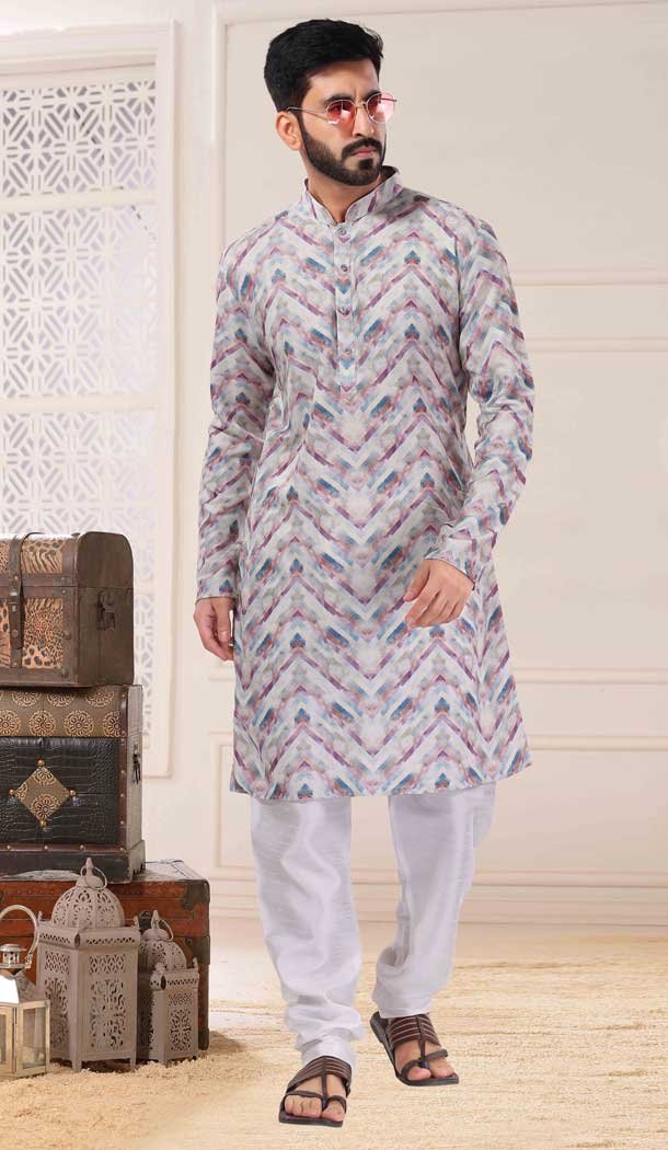 Soft Cotton Multi Color Digital Print Work Readymade Men's Kurta Pajama -5700164029