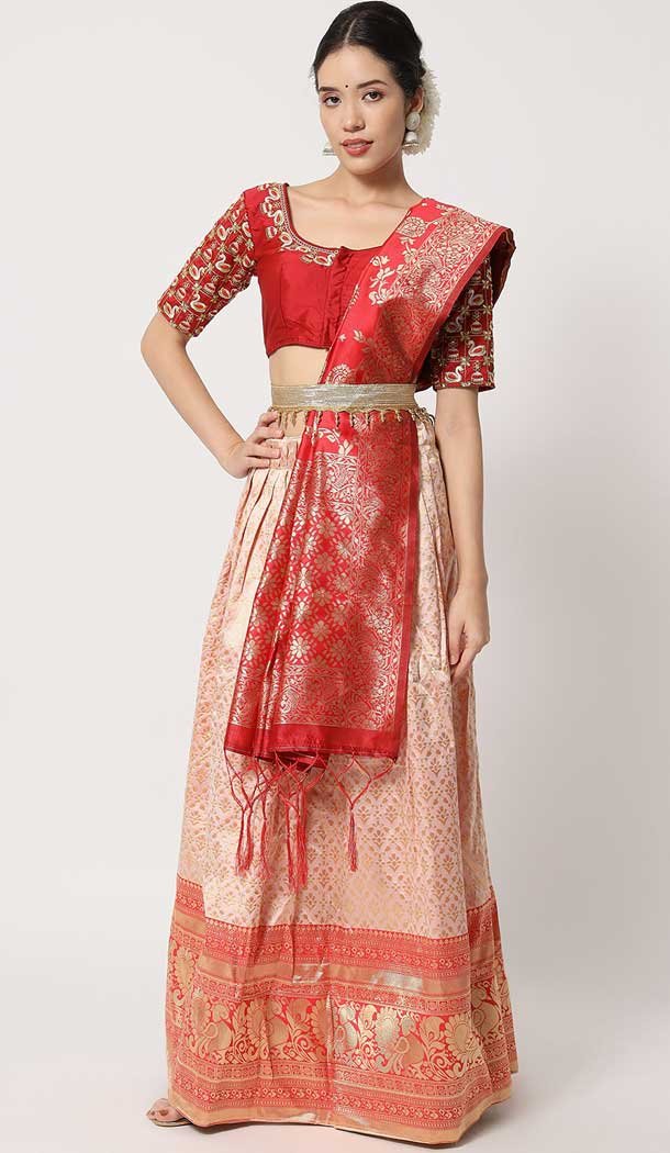 Beige Color Lichi Silk Woven And Zari Work Function Wear Designer Lehenga Choli -572164178