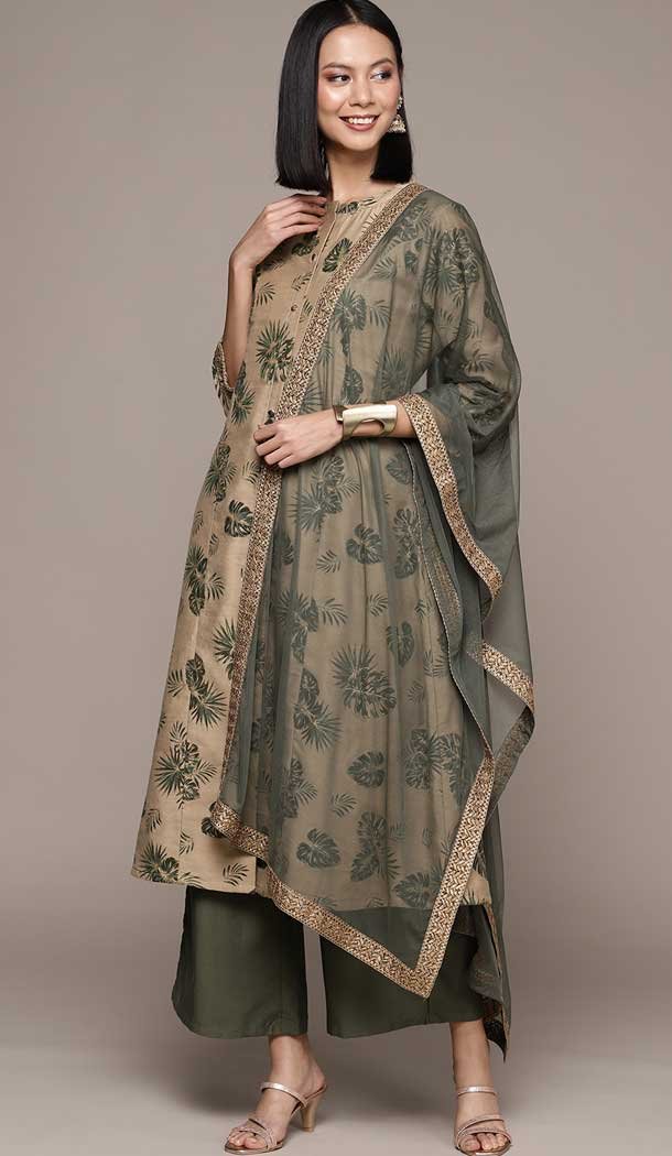 Beige Color Chanderi Cotton Digital Print Pakistani Readymade Palazzo Suit -5738164297