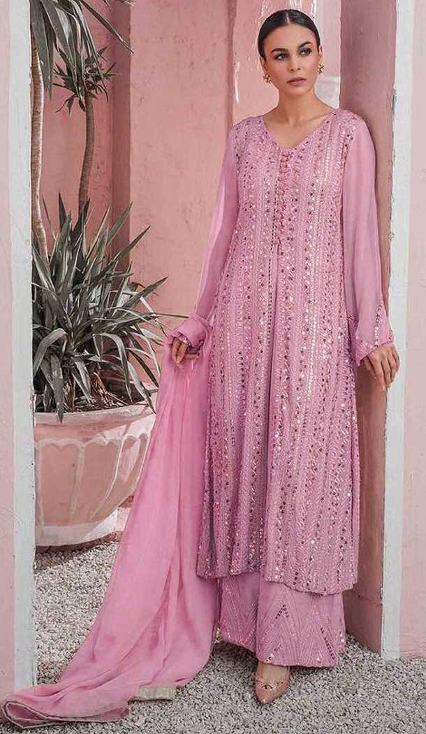 Pink Color Fox Georgette Sequins Work Pakistani Style Palazzo Suit -5776164535