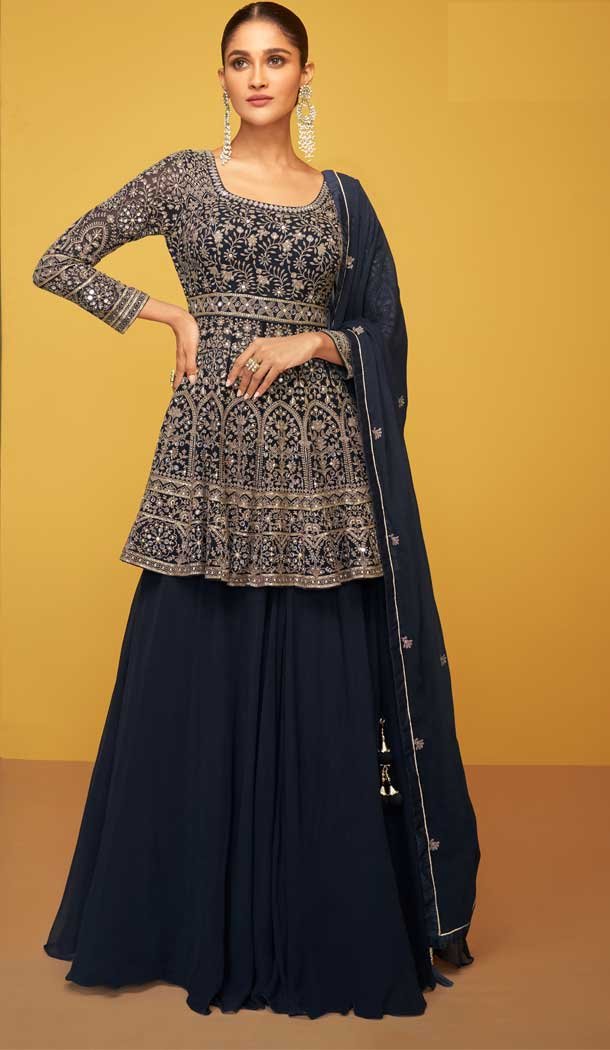 Blue Color Faux Georgette Mirror And Sequins Work Festival Wear Designer Salwar Suit -5778164549
