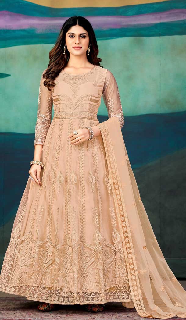 Light Peach Color Net Resham Work Festival Wear Designer Salwar Suit -5812164794