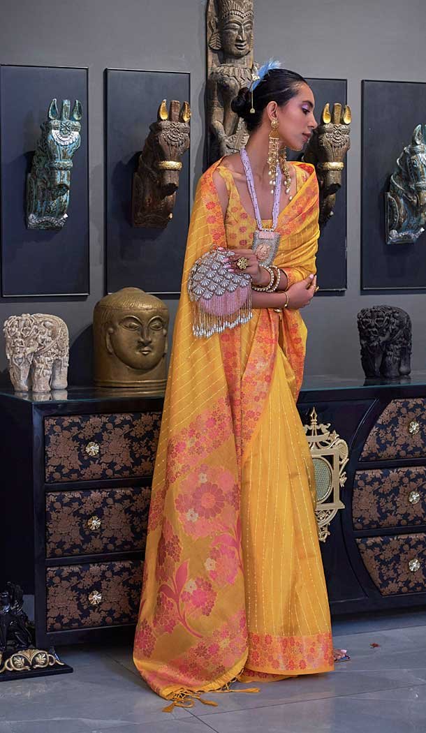 Yellow Color Weaving Organza Resham Work Party Wear Designer Saree -5871165213
