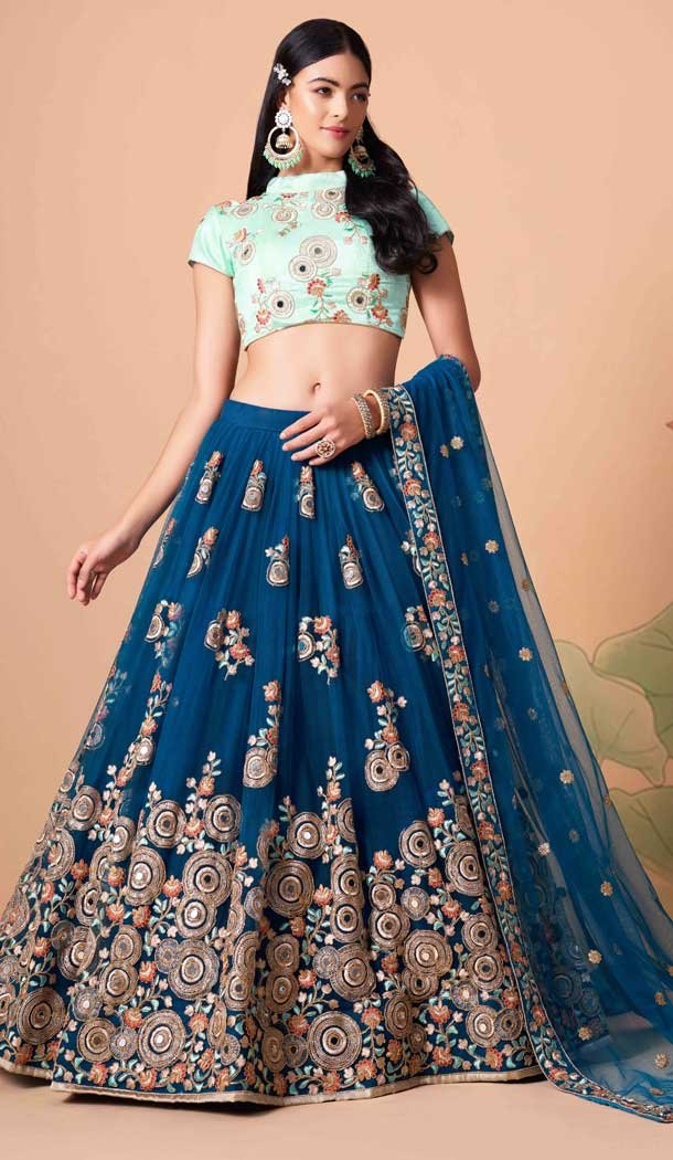Dove Blue Color Soft Net Embroidery Work Function Wear Lehenga Choli - 5877165258