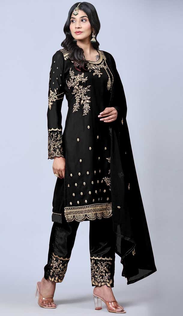 Black Color Georgette Embroidery Work Festival Wear Salwar Kameez -5884165289