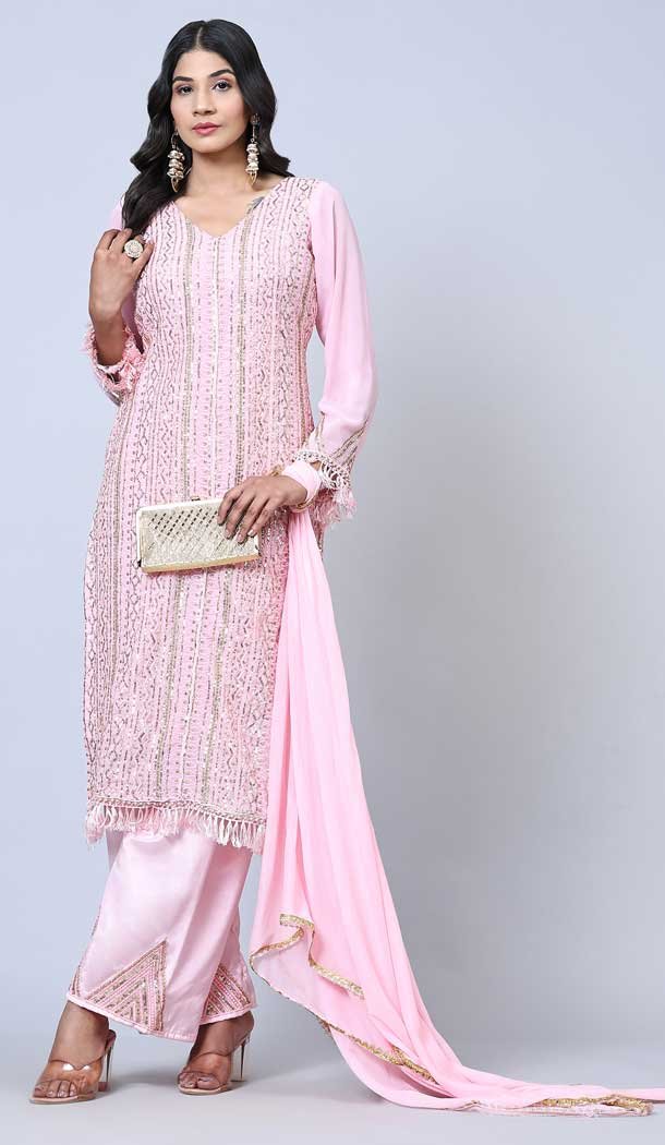 Pink Color Fox Georgette Resham Work Function Wear Palazzo Salwar Kameez -5886165305