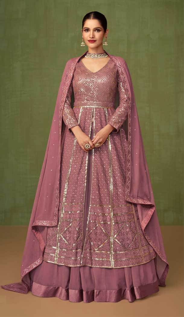 Rose Brown Color Faux Georgette Resham Work Party Wear Designer Salwar Suit -5934165626