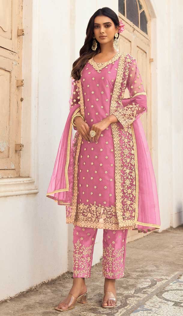 Pink Color Butterfly Net Embroidery Work Party Wear Salwar Suit -5954165795