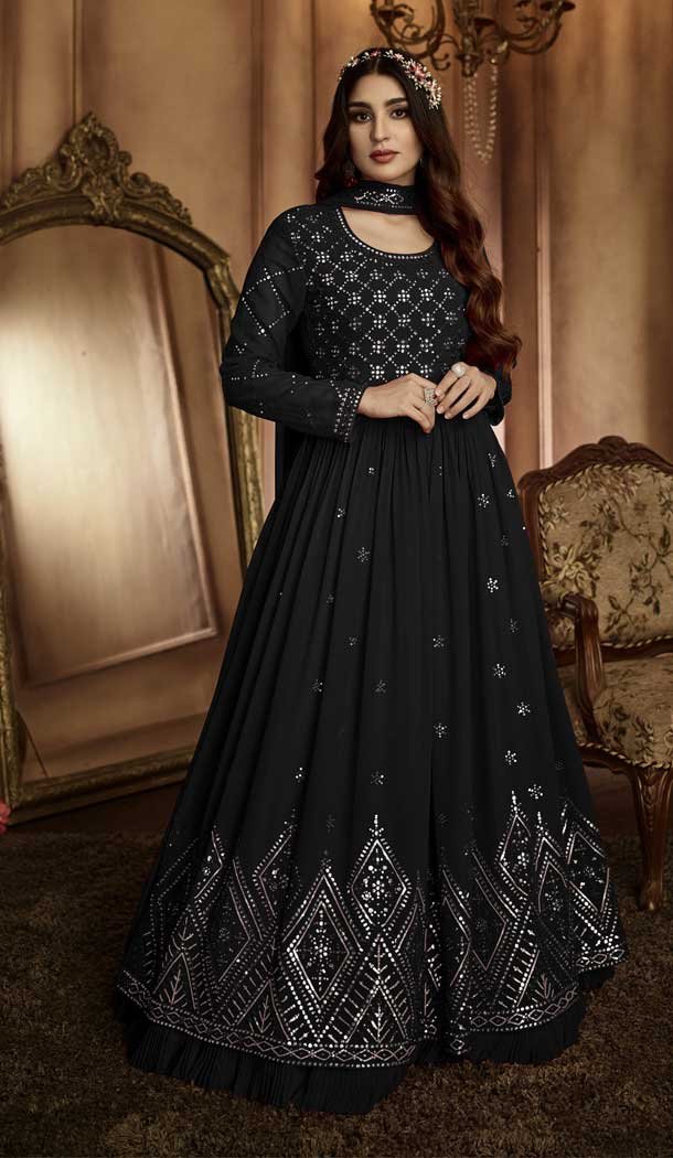 Black Color Georgette Resham Work Party Wear Designer Salwar Kameez -5961165854