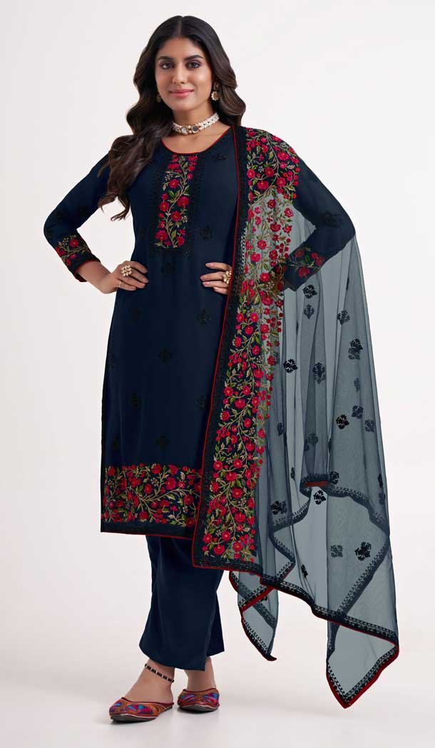 Festival Wear Navy Blue Color Georgette Zari Embroidery Party Salwar Suit -5968165976