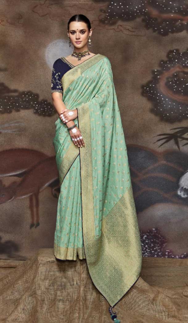 Mint Color Dola Silk Viscose Embroidery Work Designer Wear Saree -5970165991