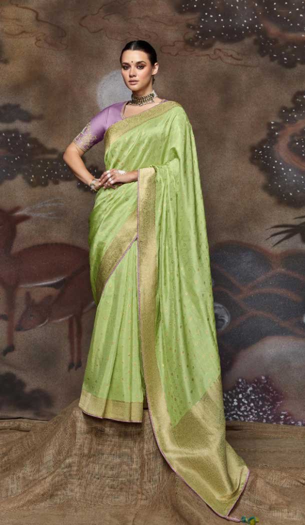 Pista Color Dola Silk Viscose Embroidery Work Designer Wear Saree -5970165994