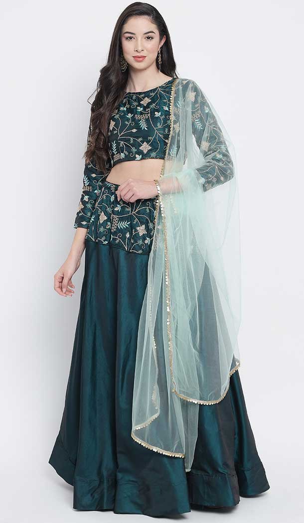 Teal Green Color Satin Silk Embroidery Work Festival Party Wear Lehenga Choli -5975166024