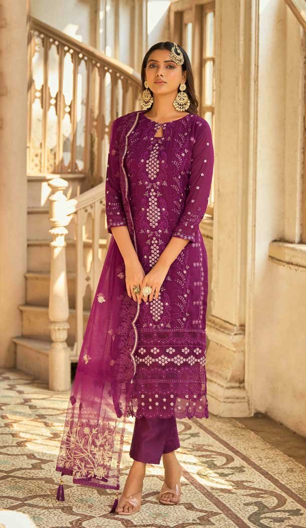 Purple Color Heavy Fox Georgette Embroidery Work Pakistani Style Salwar Suit -5990166110