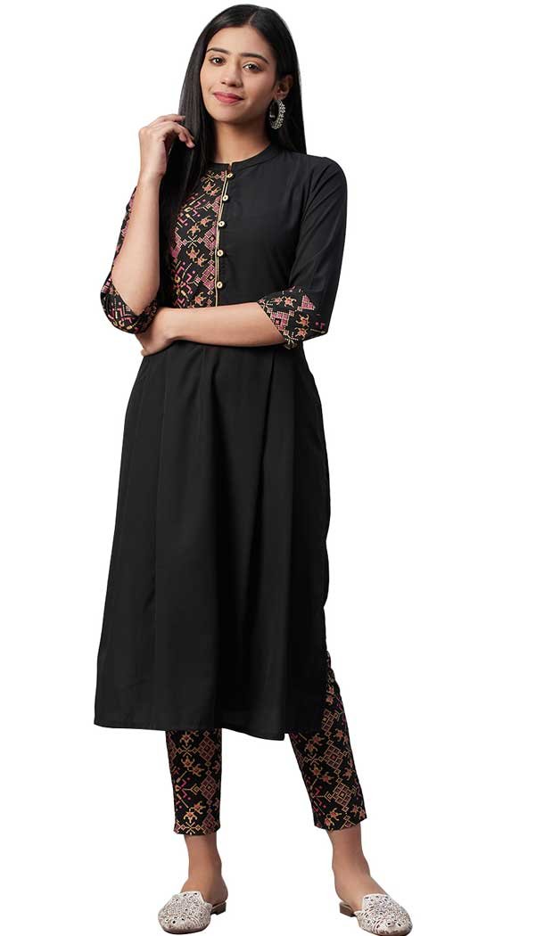 Black Color Crepe Foil Print Work Casual Wear Readymade Kurti -5996166161