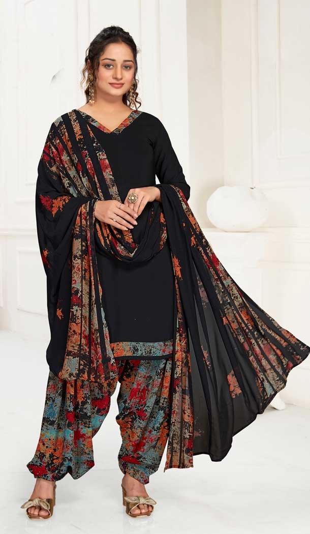 Black Color Crepe Georgette Digital Print Work Casual Wear Salwar Kameez -6013166304