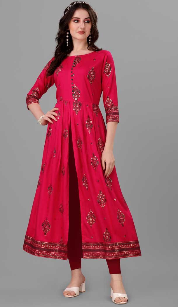 Pink Color Heavy Rayon Digital Print Work Festival Wear Designer Kurti -6023166445