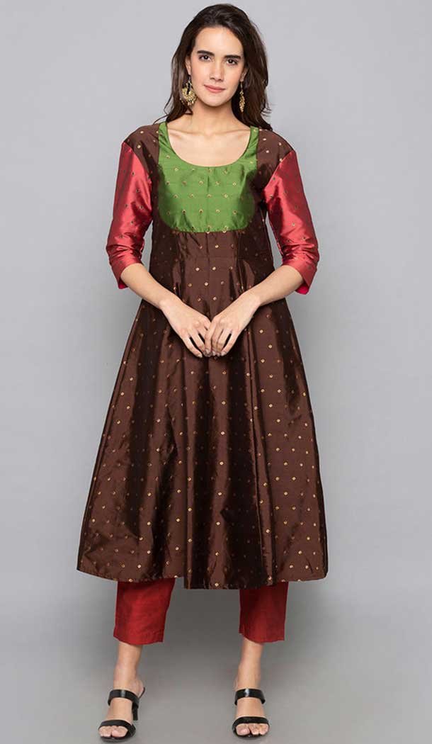 Brown Color Art Silk Woven Work Party Wear Designer Readymade Kurti -6025166461