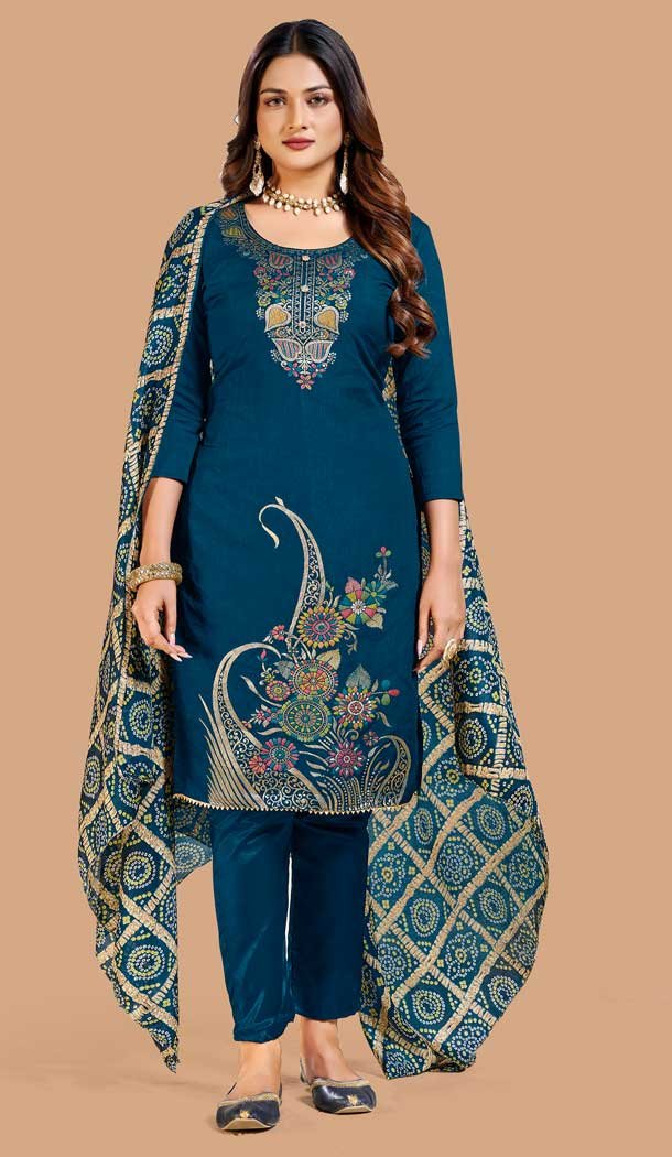 Teal Blue Color Banarasi Meenakari Jacquard Work Casual Wear Salwar Kameez -6039166597