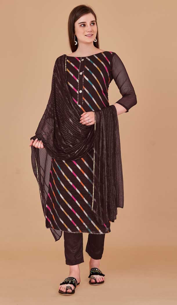 Brown Color Organza Leheriya Jacquard Woven Work Festival Wear Salwar Kameez -6041166610
