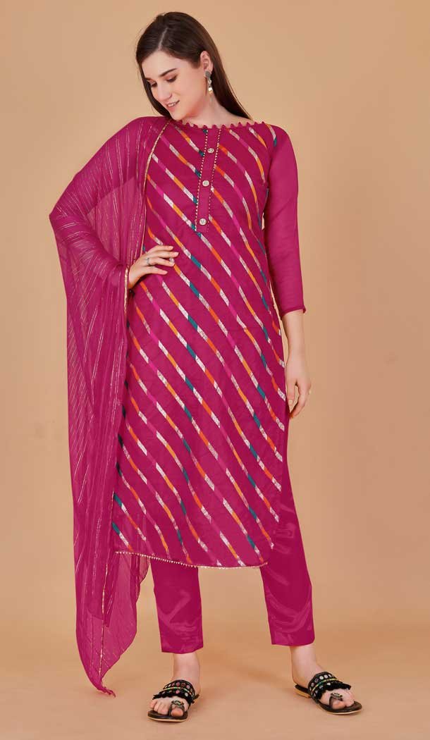 Pink Color Organza Leheriya Jacquard Woven Work Festival Wear Salwar Kameez -6041166616