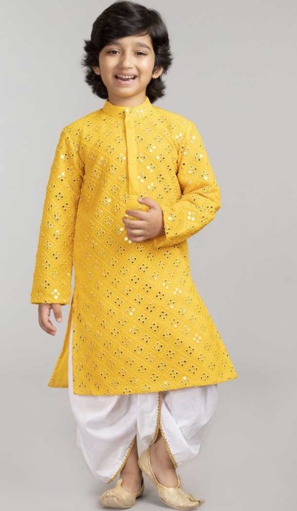 Yellow Color Georgette Mirror Work Designer Kid's Kurta Pajama -6068166888