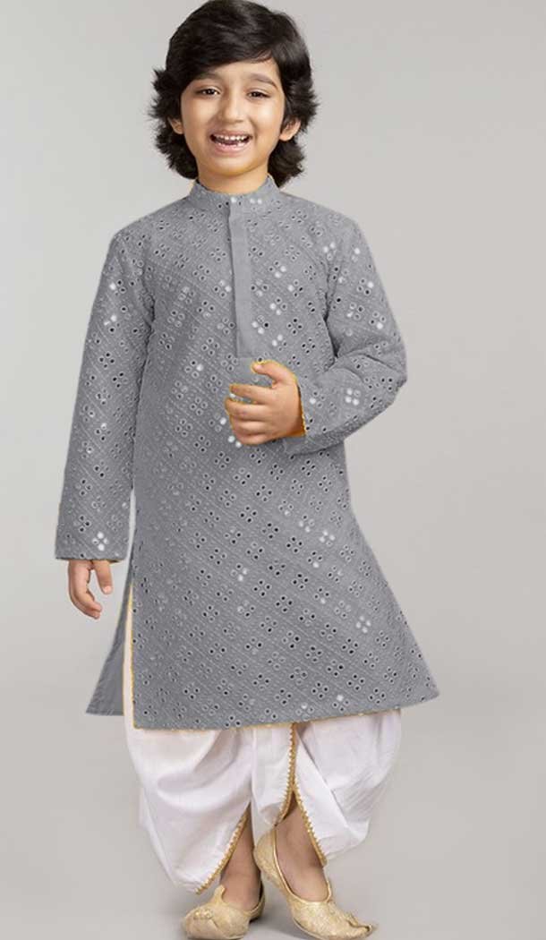 Grey Color Georgette Mirror Work Designer Kid's Kurta Pajama -6068166889