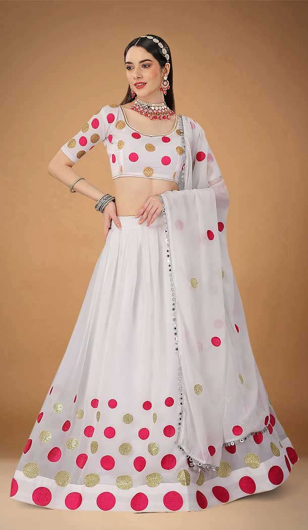 Off White Color Heavy Faux Georgette Embroidery Work Designer Wear Lehenga Choli -6072166953