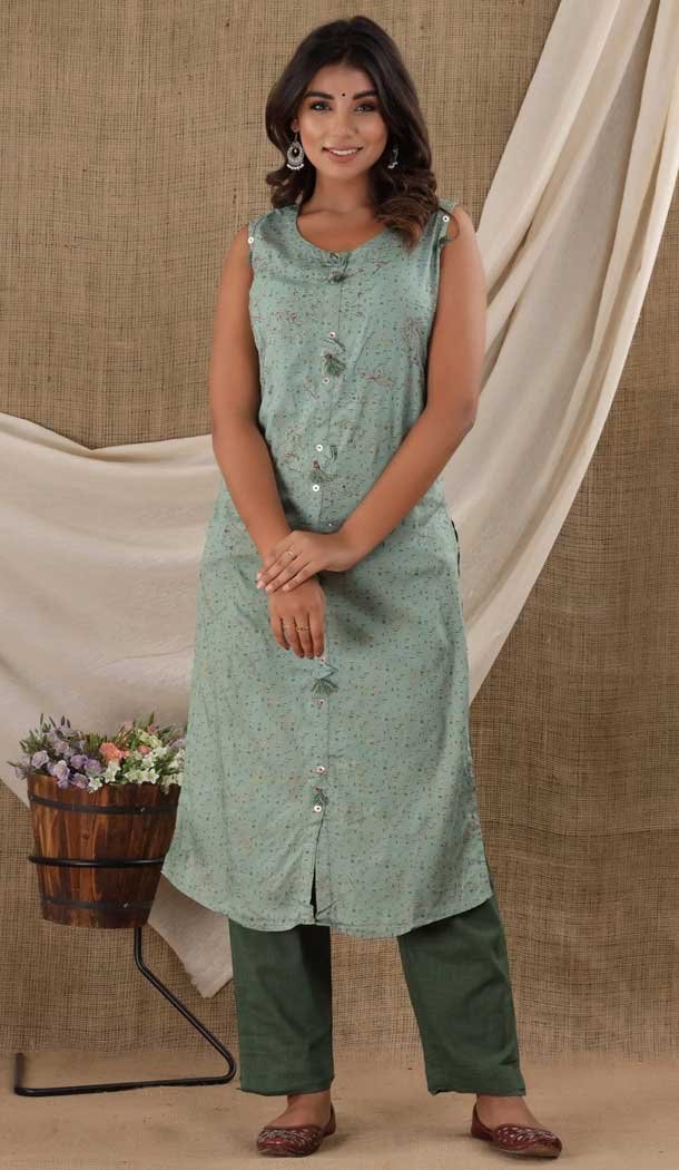 Green Color Cotton Digital Print Work Casual Wear Readymade Designer Kurti -6083167087