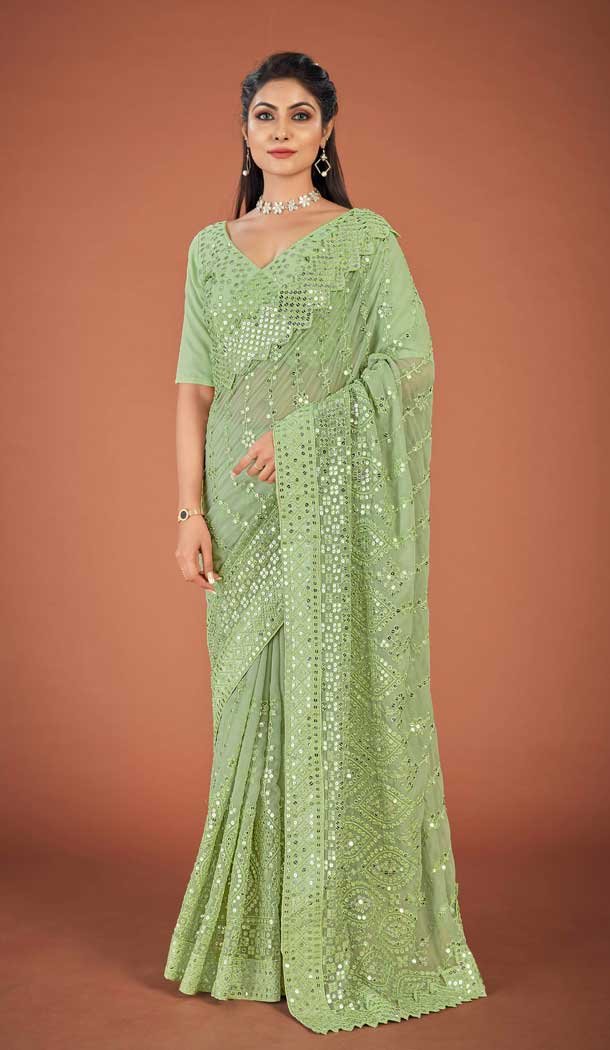 Pista Green Color Embroidery Work Party Wear Women Saree Blouse -6094167148