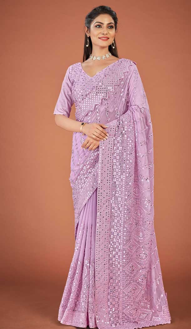 Marvelous Lavender Color Embroidery Work Party Wear Women Saree Blouse -6094167149