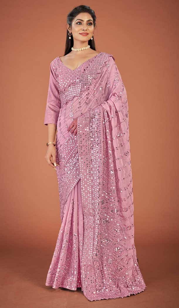 Onion Pink Color Embroidery Work Party Wear Women Saree Blouse -6094167150