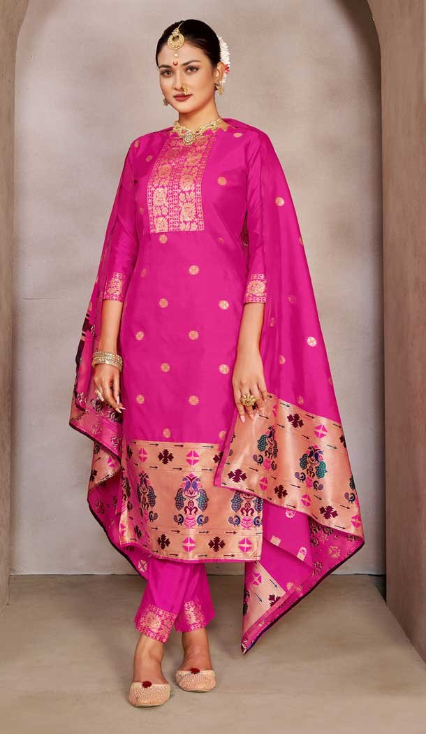 Pure Tapeta Silk Jacquard Work Rani Pink Color Casual Party Wear Salwar Suit -6134167488