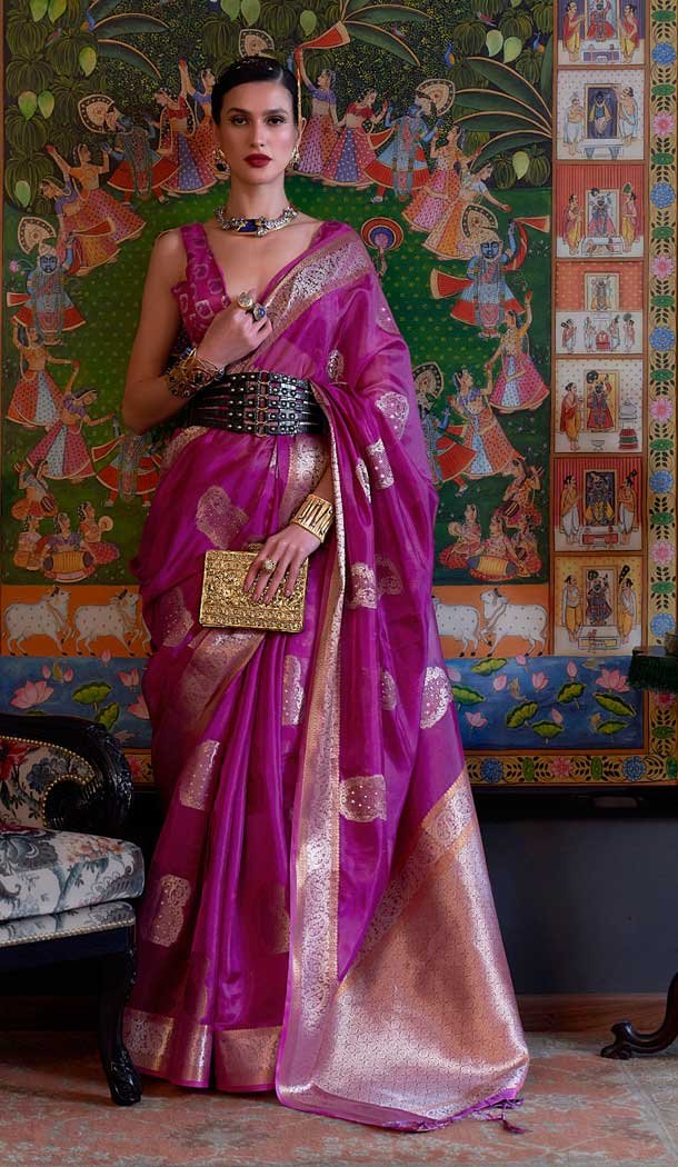 Purple Color Organza Weaving Work Traditional Party Wear Saree Blouse -6141167545