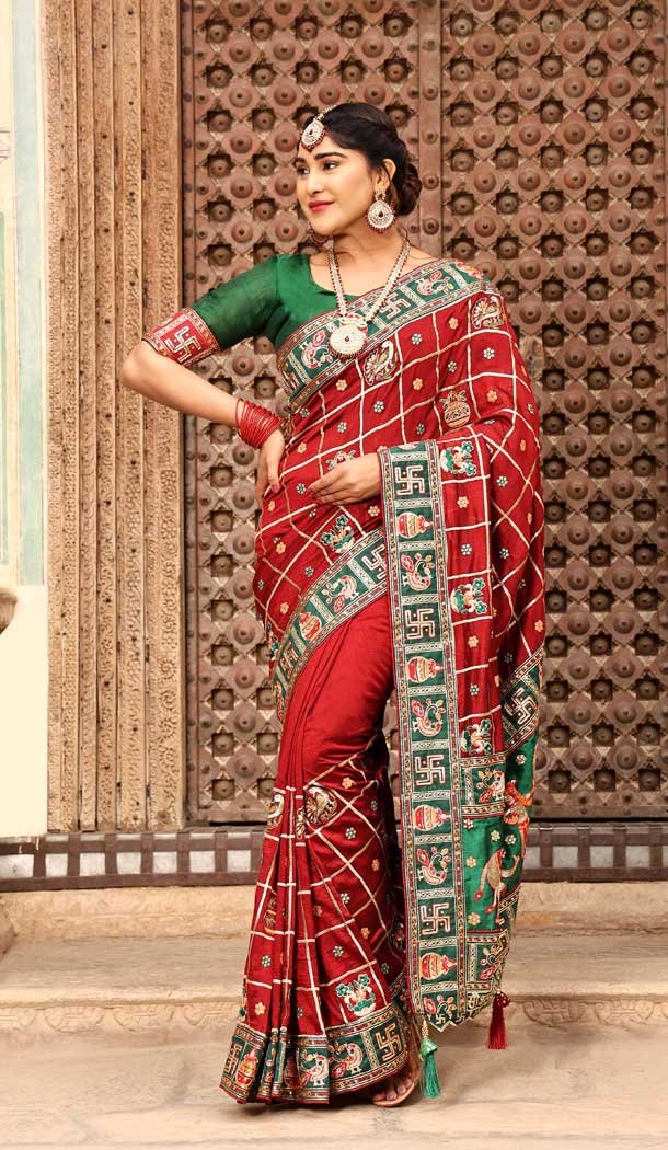 Charming Red Color Heavy Soft Silk Embroidery Work Designer Wedding Saree 6147167580