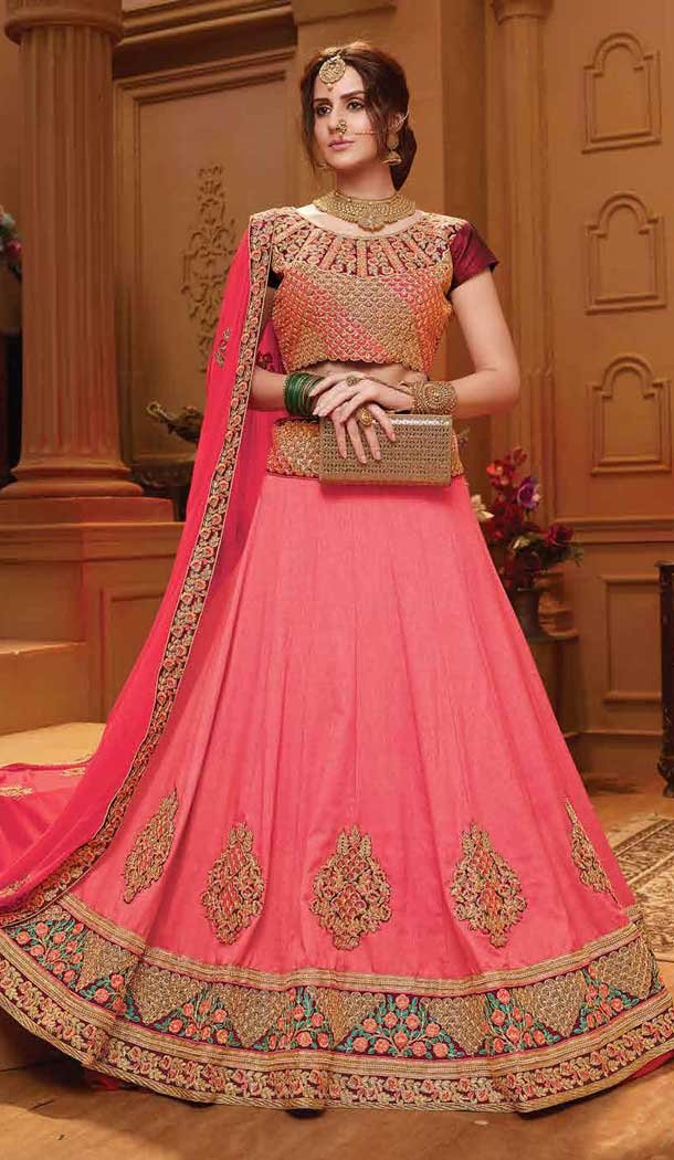 Pink Color Net with Silk based Designer Embroidered Party Wear Lehenga | FHBEGS10564