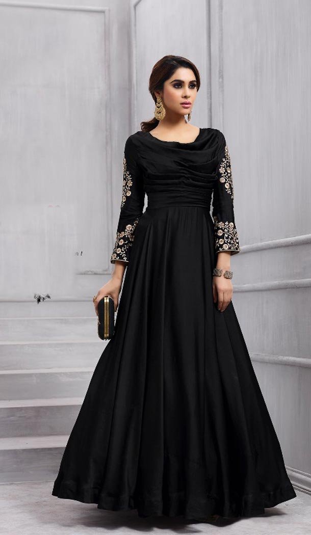 Black Color Taffeta Silk Party Wear Readymade Gown | BE-NVO6-153 Black Color Taffeta Silk Party Wear Readymade Gown | BE-NVO6-153