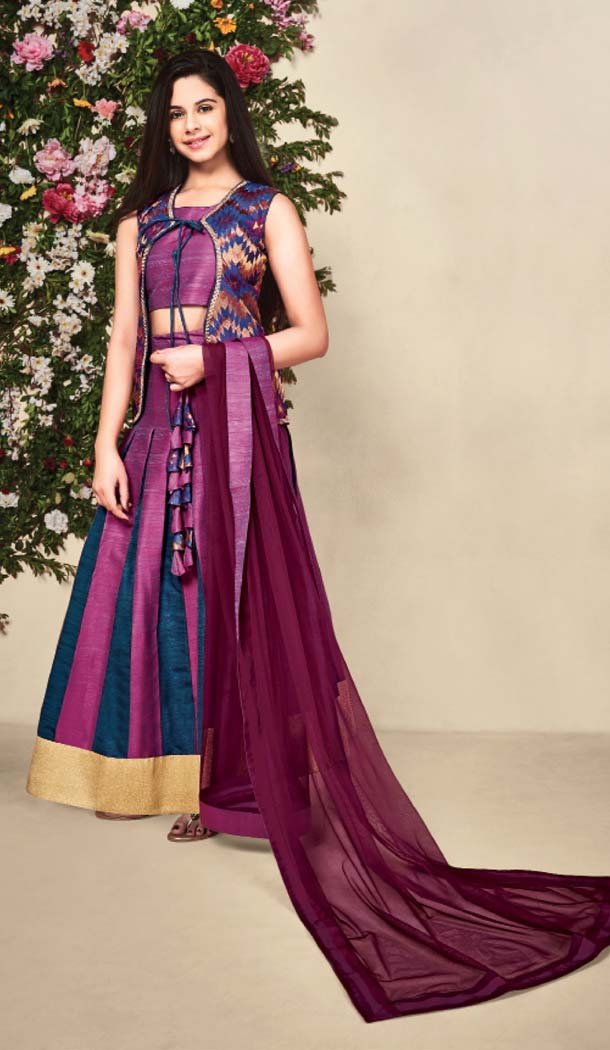 Magenta Color Sydnay Multi Color Jecard Girls Party Wear Lehenga | FHK13315527