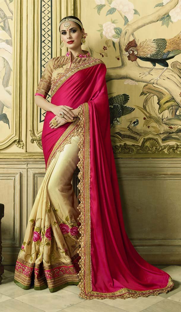 Beige Color Satin Crepe Heavy Designer Saree Blouse | FHR232726772